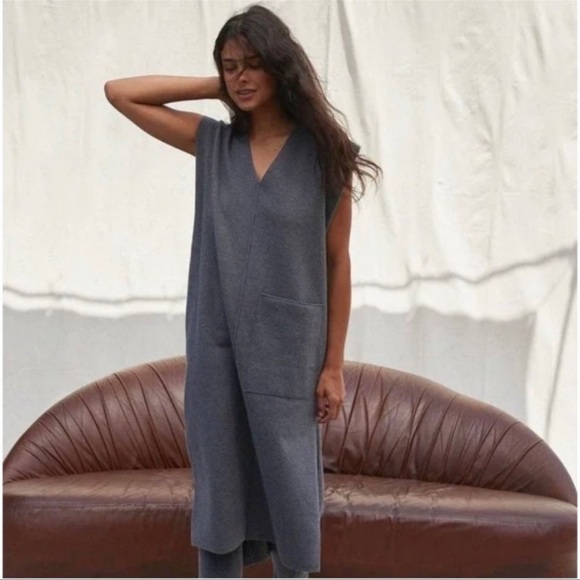 Lunya Cozy Cotton Silk Oversized Dress Sleeveless V-Neck Grey Size Medium - Picture 8 of 8
